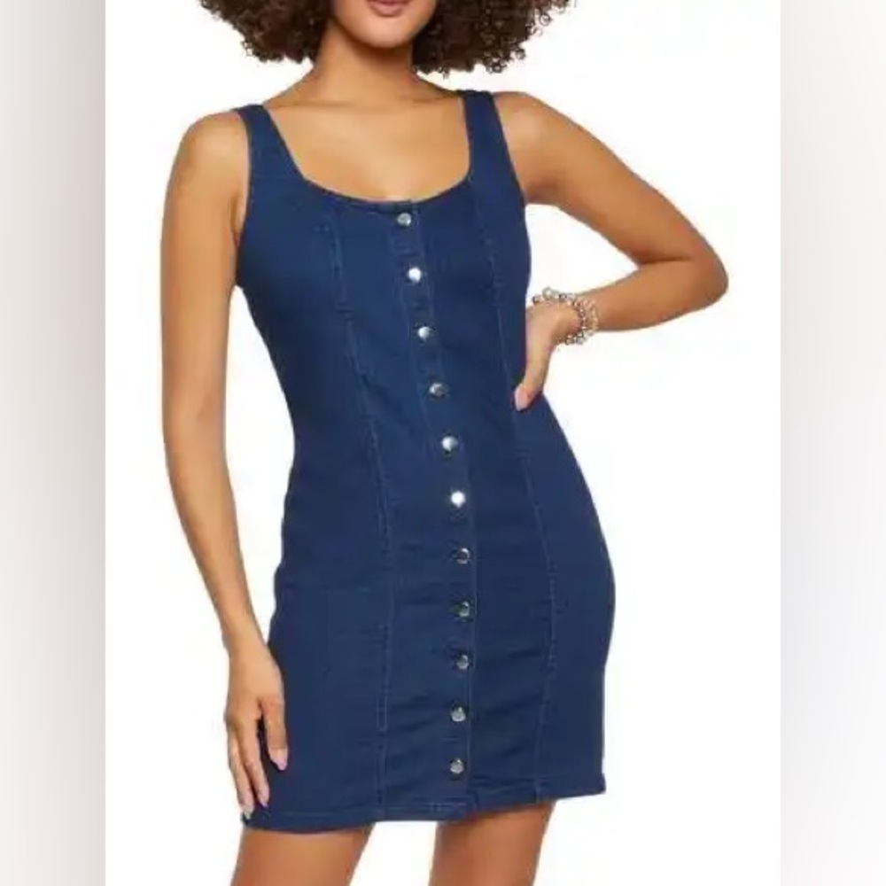 Denim Stretch Front Button Sheath Dress Plus Size